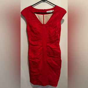 Iris Setlakwe Ruched sheath cocktail dress red party office lined rare tencel 2